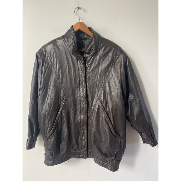Vtg Jacket Golden Collection By Rafaello Y2K Mens 80s Leather XL Brown Bomber - Picture 9 of 15